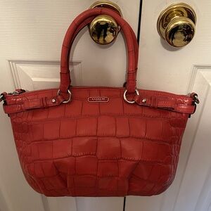 Coach Madison Sophia Orange/Deep Coral Crocodile-Embossed Satchel